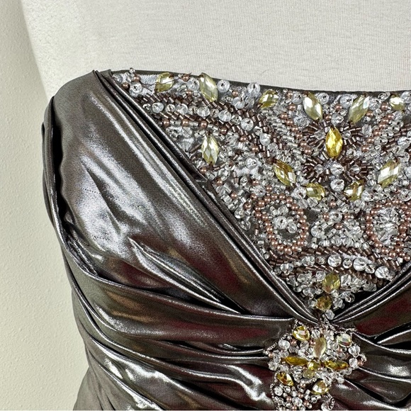 Flirt by Maggie Sottero Silver Pewter Metallic Strapless Formal Gown - Picture 3 of 16